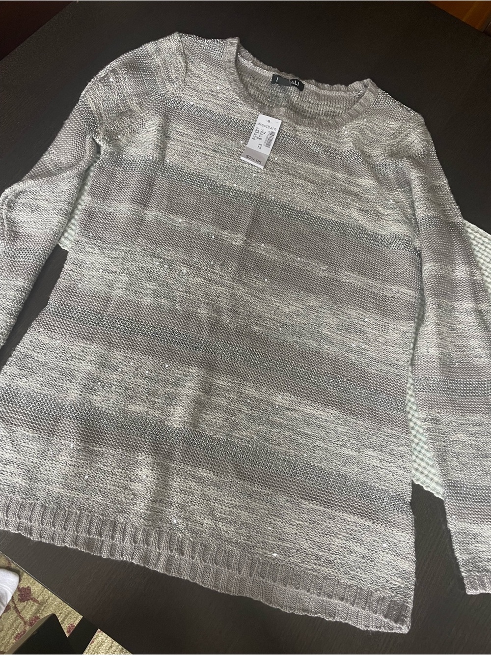 Roz & Ali Light Gray Crewneck Women's Sweater
